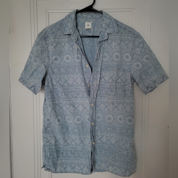H&M | Shirts | Hm Blue Leaf Patterned Button Down | Poshmark